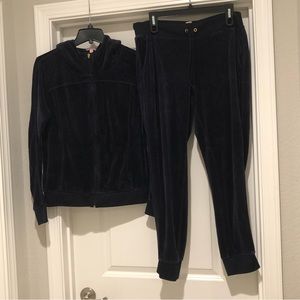 Juicy Couture Blue Velour Tracksuit Hoodie & Jogger Pant Set